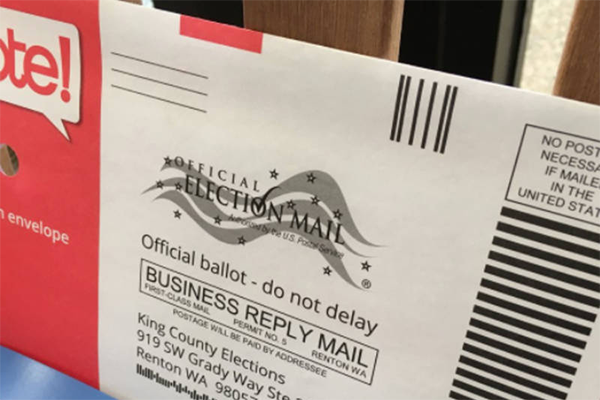 Washington ballot with pre-paid postage on it