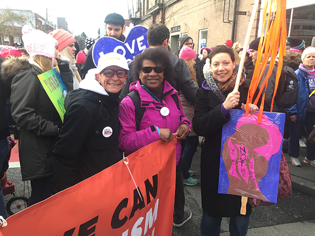 Maria Chavez Wilcox and YWCA staff participating in the 2018 MLK march