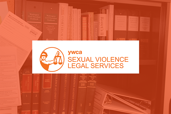 Sexual Violence Legal Services logo is shown over legal textbooks