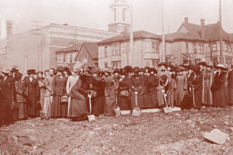 Picture from the 1913 groundbreaking ceremony of the Seneca building