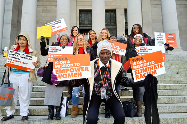 YWCA staff pose in front of the Washington Legislative building during Housing and Homelessness Advocacy Day