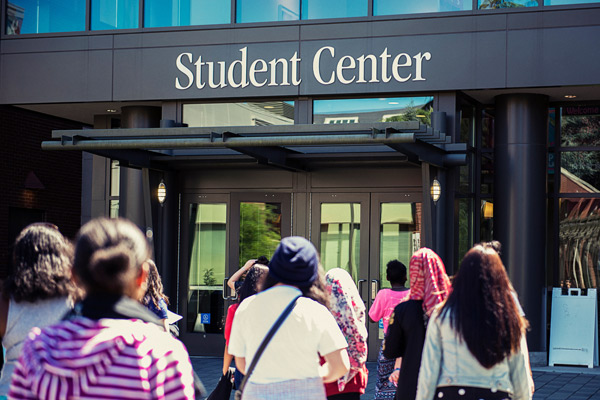 The entrance to the Student Center is shown