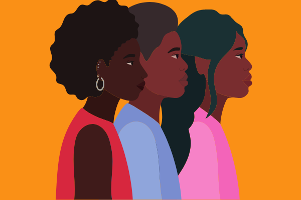 Illustration of three African American people standing together