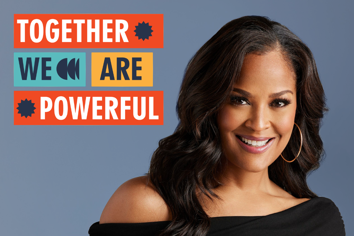 A headshot of Laila Ali with a graphic that says "Together We Are Powerful"