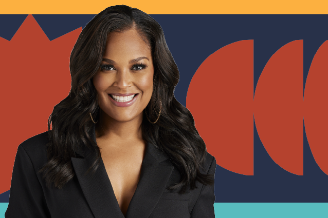 Photo of Laila Ali in front of geometric shape background