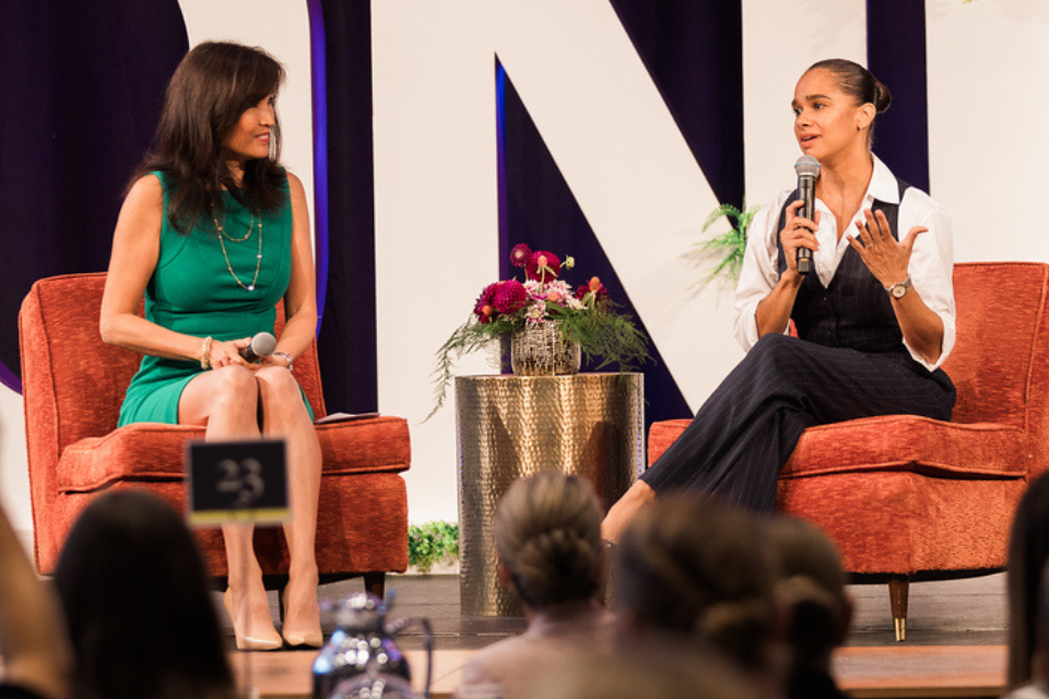 A photo of Mona Lee Locke and Misty Copeland speaking together.