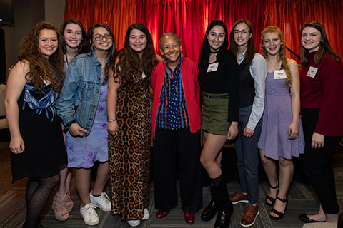 High school students with Nikki Giovanni