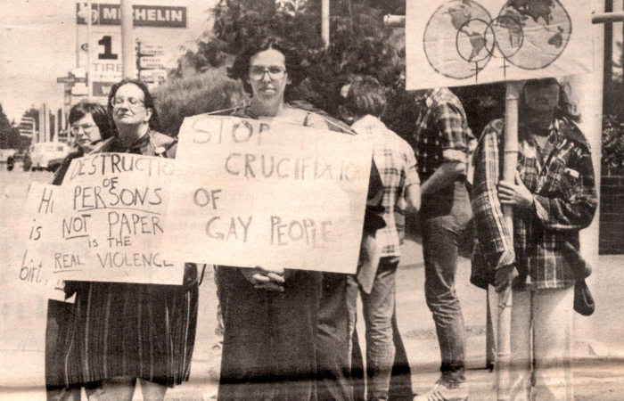 On June 13, 1978, protestors stood outside the headquarters of Save Our Moral Ethics (SOME), which promoted Initiative 13. | Seattle Gay News