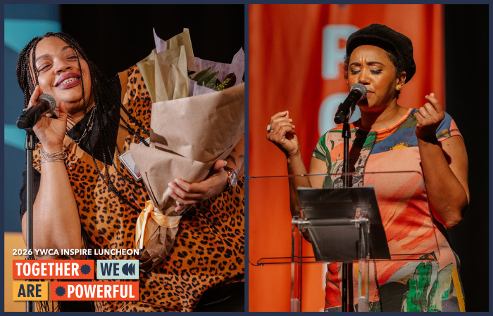 YWCA program graduate Victoria and spoken word artist Maddy Clifford