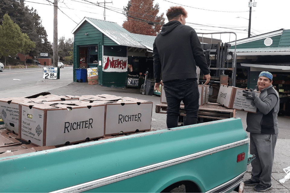 Loading up the truck with produce