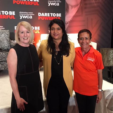 Akila Somasegar (center) at YWCA USA's 2019 National Conference with YWCA USA Board Chair Beth McCaw and Maria Chavez Wilcox