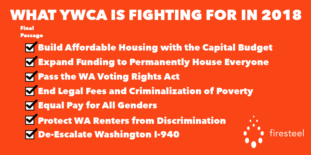 Checklist showing all bills supported by YWCA that passed