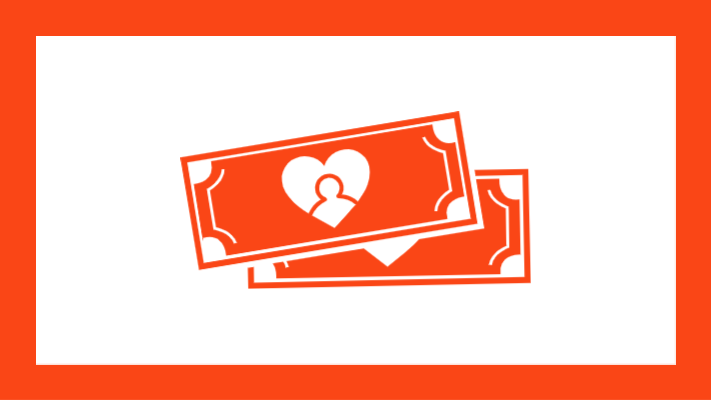 Graphic of money with heart icon