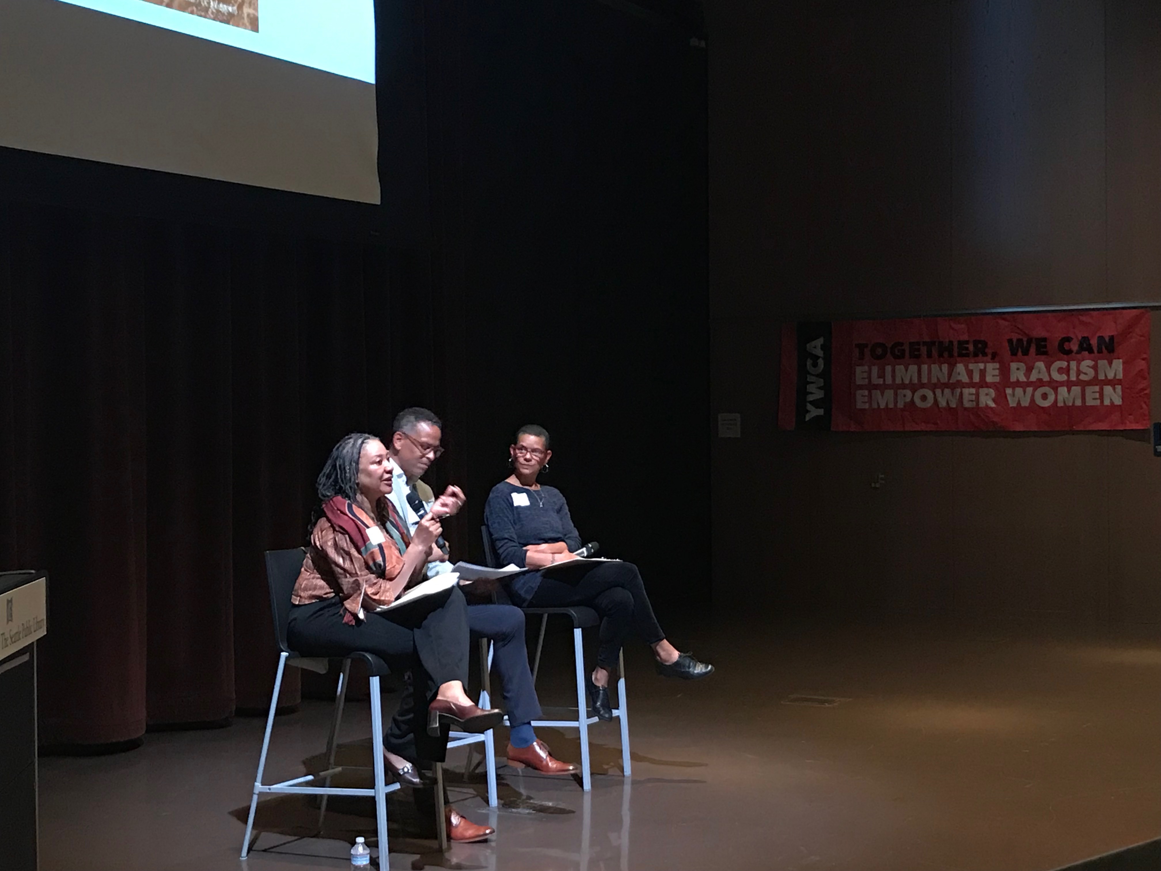 Dr. Debra Sullivan, Dr. Ben Danielson, & Sheila Capestany speaking at Stand Against Racism Main event