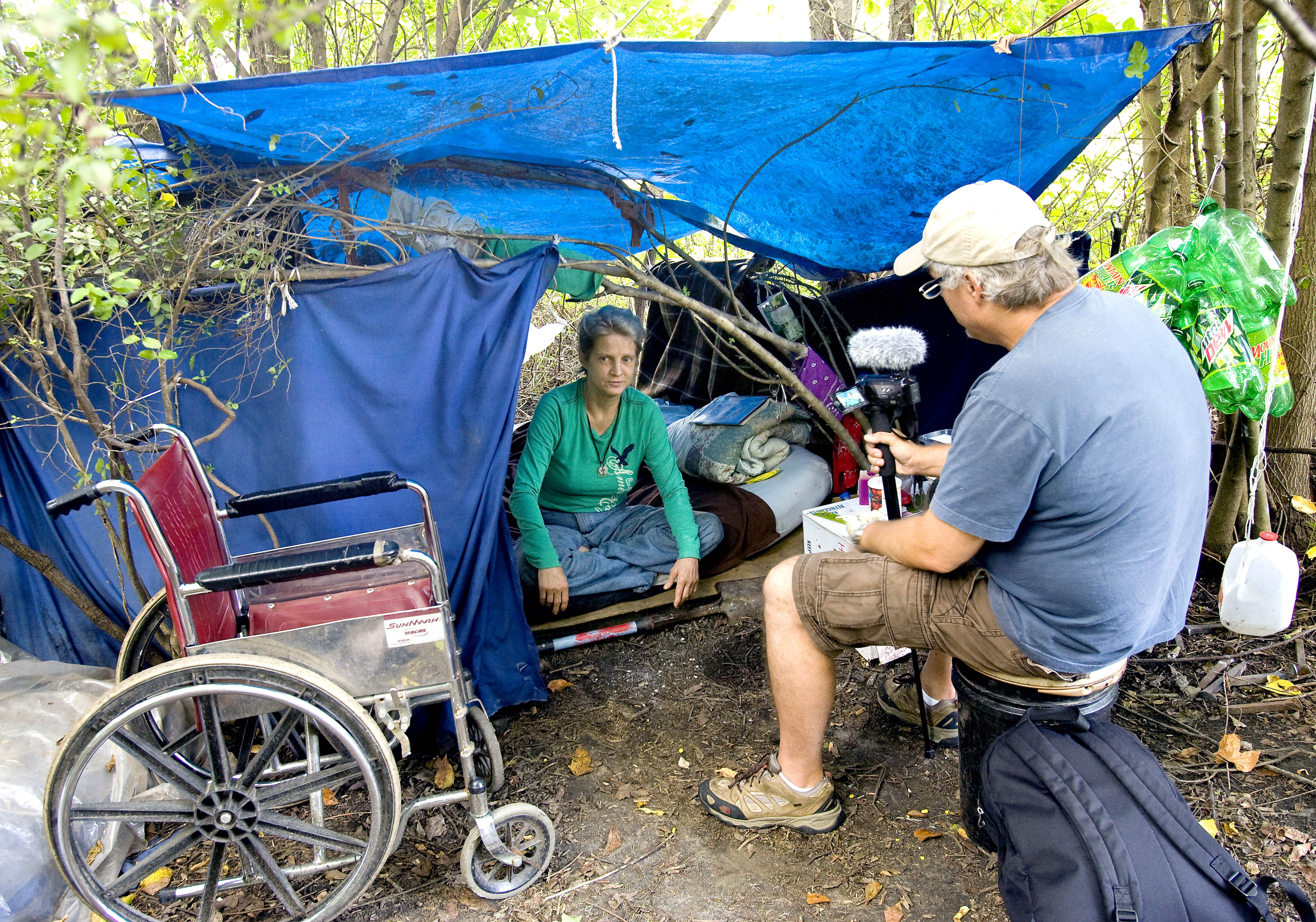 Mark Horvath of Invisible People filming a personal story on site. Photo credit H Scott Hoffman