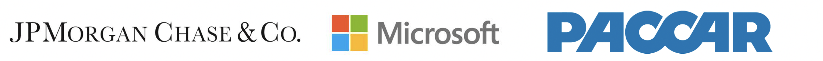 Company logos for JP Morgan Chase & Co. Microsoft and Paccar