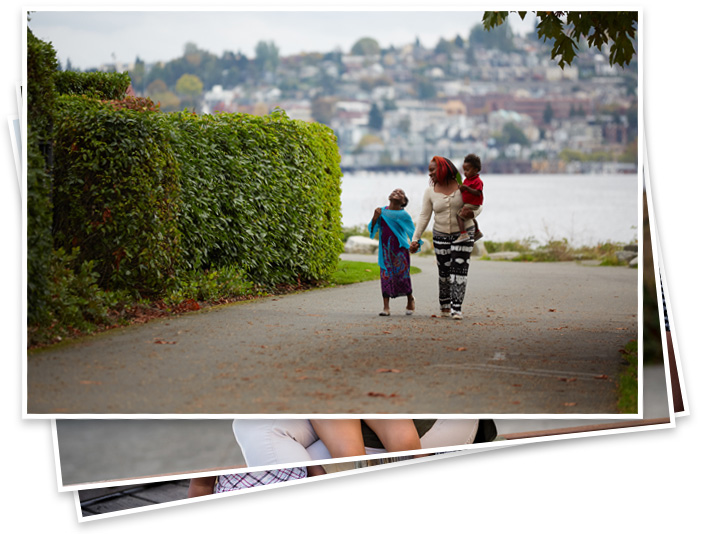 Family walking together along a path