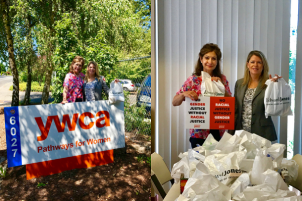 Side by side photos of YWCA volunteers at YWCA's Pathways for Women location