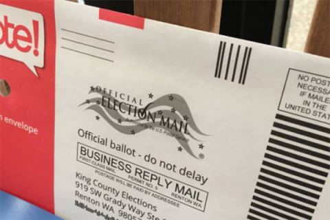 Washington ballot with pre-paid postage on it