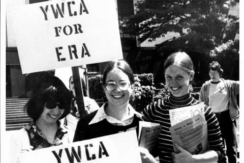 YWCA marching for the Equal Rights Amendment, in front of the Nakamura Federal Courthouse, Seattle 1973