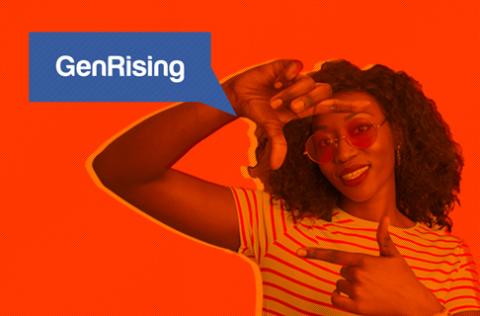 Black woman and GenRising logo