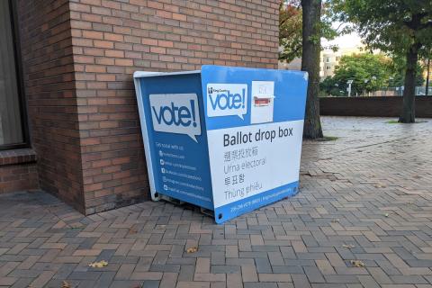 A King County ballot drop box is pictured