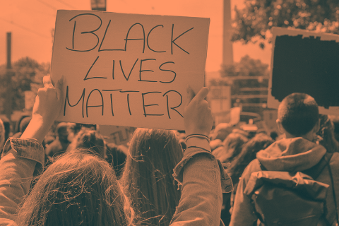 Picture of protesters holding a "Black Lives Matter" sign