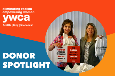 Picture of donors with YWCA logo and text that says "Donor spotlight"