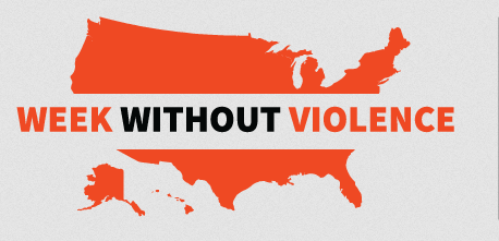 The text "Week Without Violence" over a simple graphic of the United States.