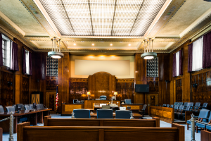 A courtroom is shown